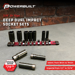 Powerbuilt 3/8Dr 10Pc Metric Deep Dual Impact Socket Set