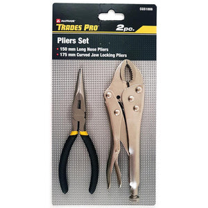 Trades Pro 2Pc Pack 150Mm/6" Long Nose Plier & 175Mm/7" Curved Jaw Locking Plier