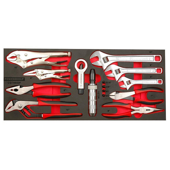 Powerbuilt 16Pc Plier Adjustable Wrench Tray