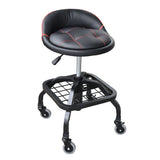 Heavy-duty rolling workshop stool with 360° swivel, pneumatic height adjustment (495–635mm), lumbar support, and 150kg capacity. Shop at Herbos Equipment NZ.