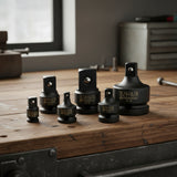 Powerbuilt 6pc impact socket adaptor set — chrome moly steel, ANSI rated, covers 1/4" to 3/4" drive sizes. Chamfered ends. Shop Herbos Equipment.