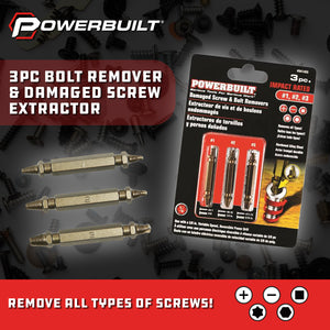 Powerbuilt 3Pc Damaged Screw & Bolt Removers Impact Rated