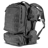 A comfortable full-featured pack.  Large enough to carry plenty of gear, with a large main compartment and multiple pockets on the sides and rear.  Fills multiple roles, from a tactical assault pack to a hunting backpack to an emergency go-bag. The water-resistant construction keeps your gear dry and secure in any climate.