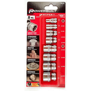 Patented design sockets grip tighter as they turn Prevents fasteners from rounding Ideal for standard, rusted, damaged & rounded bolts Includes 1/4"Dr 6mm, 8mm, 10mm, 12mm, 3/8"Dr 13mm, 14mm, 15mm, 19mm