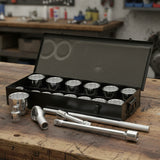 Powerbuilt 1" drive 22pc metric socket set — 36–80mm sockets, 24-tooth ratchet, dual extensions & T-bar. Built for heavy industry. Shop Herbos Equipment.