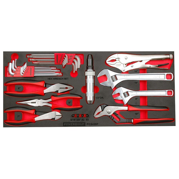 Powerbuilt 31Pc Plier Hex & Adjustable Wrench Tray