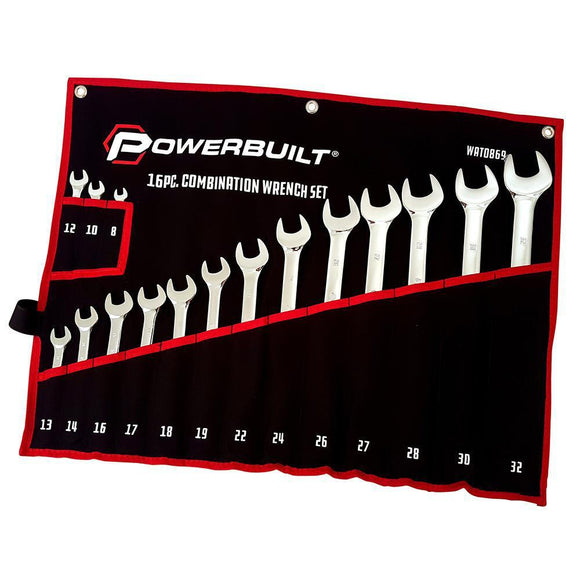 Powerbuilt mirror polish combination wrenches are constructed from tough heat-treated chrome vanadium steel for strength and durability that resists wear better than steel alone