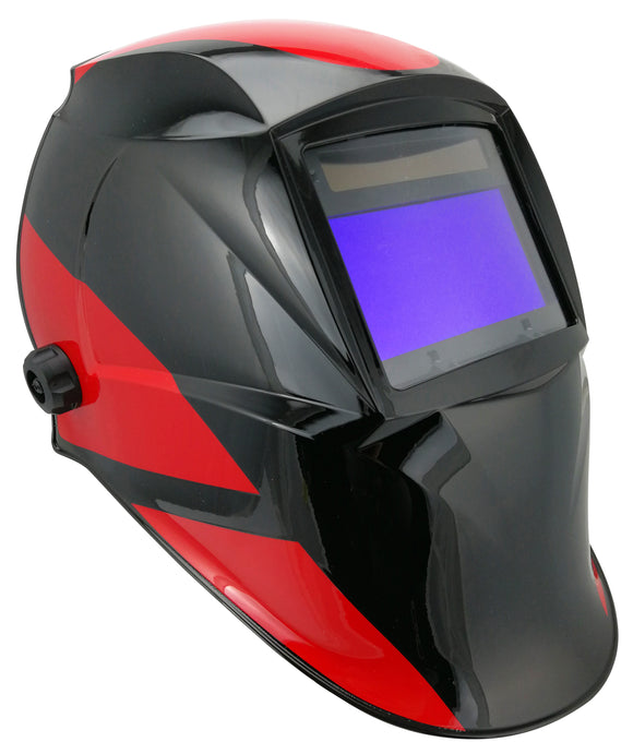Perfect for MIG and ARC welding as well as grinding. With the added bonus of looking cool while you do it!  Auto darkening welding helmet.  Certified to AS/NZS, ANSI, CSA, CE standards.   Large viewing Screen (96mm x 39mm) Grinder or Welding function mode Variable shade; 9-13 2 Arc Sensors (1/30,000 sec change) Solar/Li-ion battery powered Includes spare filter protector covers Fits optical magnifying lens 24 Month warranty