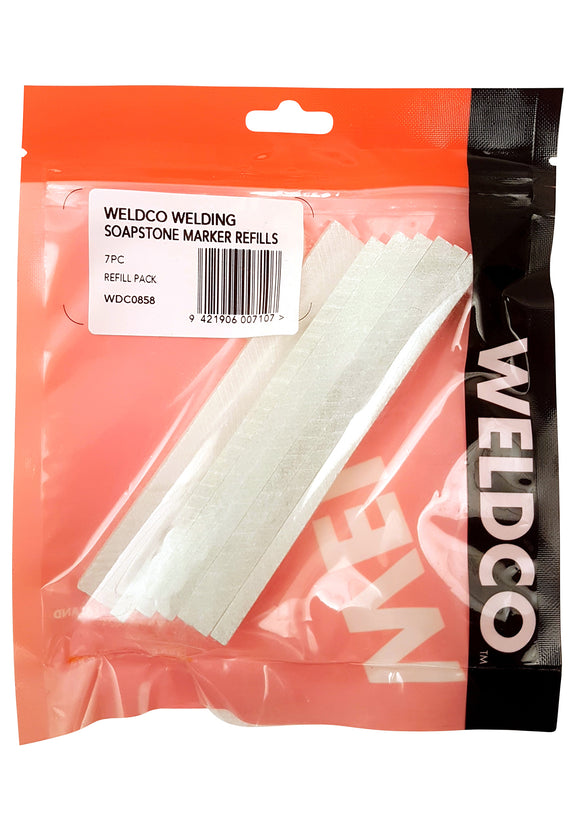 Refill pack to suit WDC0857 For the temporary marking of metal surfaces during welding and fabrication Made of all natural soapstone for superior marking, also easily removed (marks will not contaminate welds) Overall dimensions 143mm x 15mm x 12mm